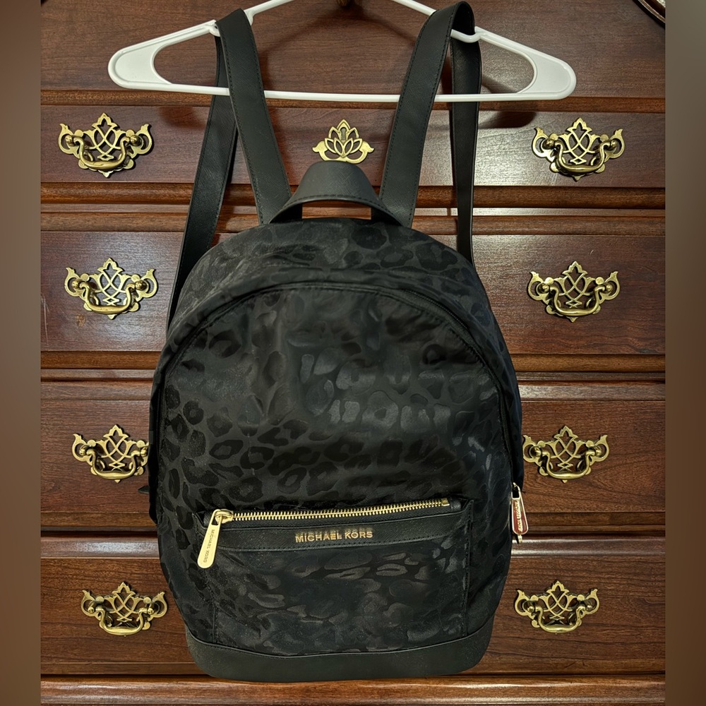 Michael Kors Black Leopard Backpack